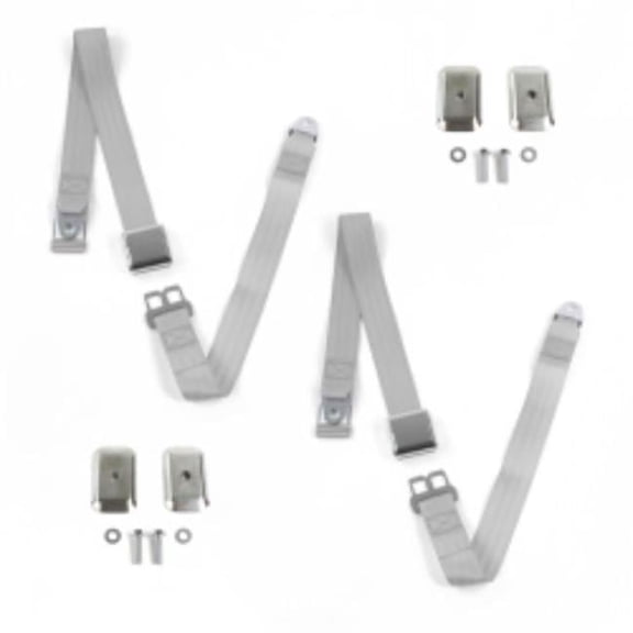IH Scout 1961-1980 Airplane 2 Point Gray & Grey Lap Bucket Seat Belt Kit with Bracketry - 2 Belts
