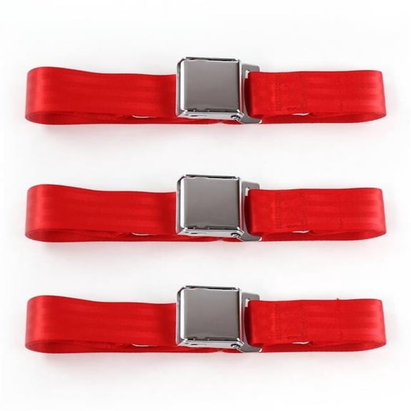 IH Scout 1961-1980 Airplane 2 Point Red Lap Bench Seat Belt Kit - 3 Belts