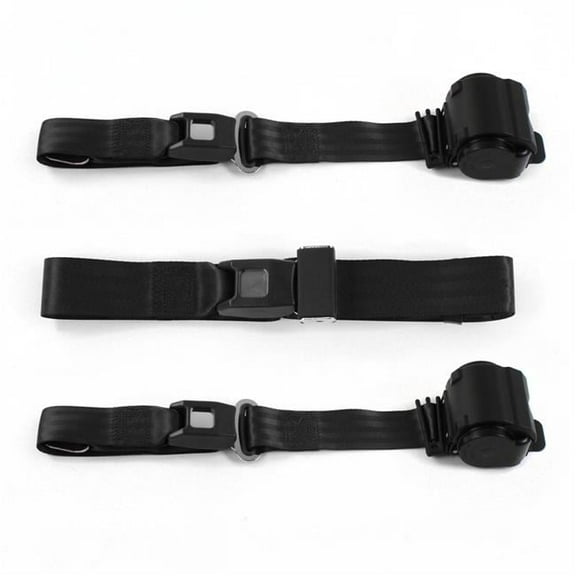 IH Scout 1961-1980 Standard 2 Point Black Retractable Bench Seat Belt Kit - 3 Belts