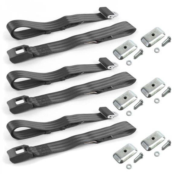 IH Scout 1961-1980 Standard 2 Point Charcoal Lap Bench Seat Belt Kit with Bracketry - 3 Belts