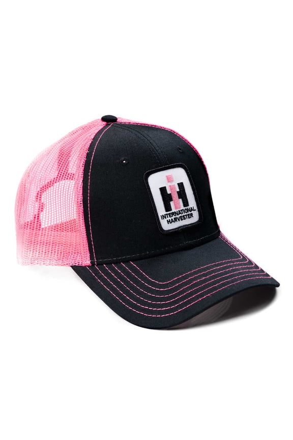 IH Stitched Logo Black with Pink Mesh Back Hat, PIH39