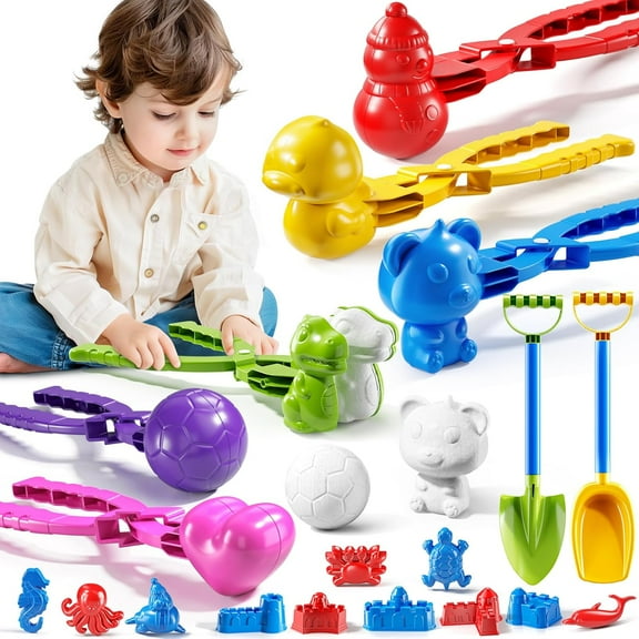 IHAHA 21Pcs Snow Toys Snowball Maker Tool Winter Snow Toys Kit with Handle for Snow Ball Shapes Maker Fights Duck for Kids Toddlers Adults Outdoor Snow Sand Molds