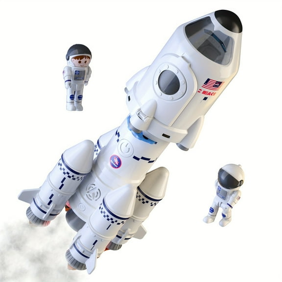 IHAHA Space Rocket Toys STEM Launch Set with Light,Sound & Smoke, Educational Aerospace Model for Kids Projection Lamp & 2 Astronauts Gift for Boys Girls 3 4 5 6 7 8 Years Old