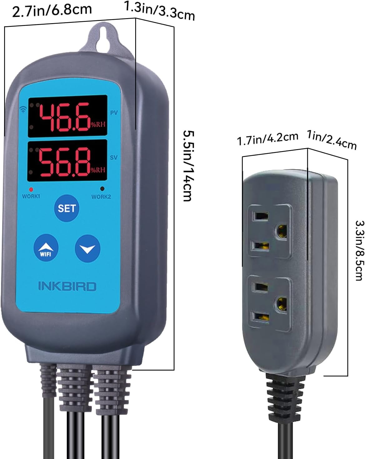 IHC-200 Digital Wi-Fi Humidity Controller Dual Outlet Pre-Wired Humidistat for Mushroom Growing Reptile Greenhouse Support iOS Android App Remote Control