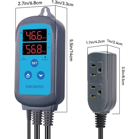 IHC-200 Digital Wi-Fi Humidity Controller Dual Outlet Pre-Wired Humidistat for Mushroom Growing Reptile Greenhouse Support iOS Android App Remote Control