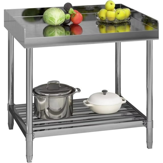IHEX Stainless Steel Table 36 x 30 Inch with Adjustable Undershelf, Commercial Prep Heavy-Duty Stainless Steel Kitchen Island with Backsplash, for Kitchen, Restaurant, Home, Hotel