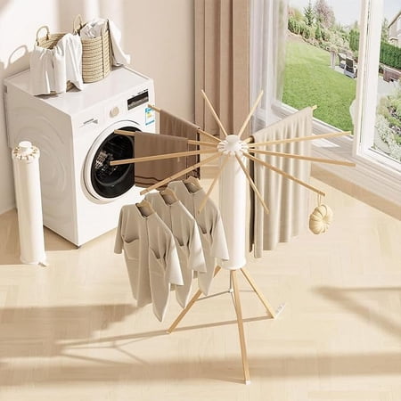 IHHIZLTT Clothes Drying Rack, Bamboo Laundry Drying Rack,Foldable, Space Saving,White and Brown