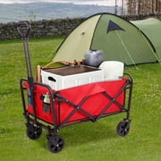 IHHIZLTT Collapsible Foldable Wagon Cart with Wheel for Grocery, Camping,Outdoor Garden, Red