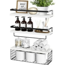 IHHIZLTT Float Shelf for Bathroom with Storage Basket, Bathroom Wall Shelf Set of 3 (White) ﻿