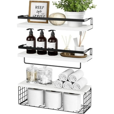IHHIZLTT Float Shelf for Bathroom with Storage Basket, Bathroom Wall Shelf Set of 3 (White) ﻿