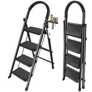 IHHIZLTT Ladder 4 Step Folding, 330 Lbs Step Stool Foldable with Anti-Slip Wide Pedals Full Steel ,Kitchen,Home-Black