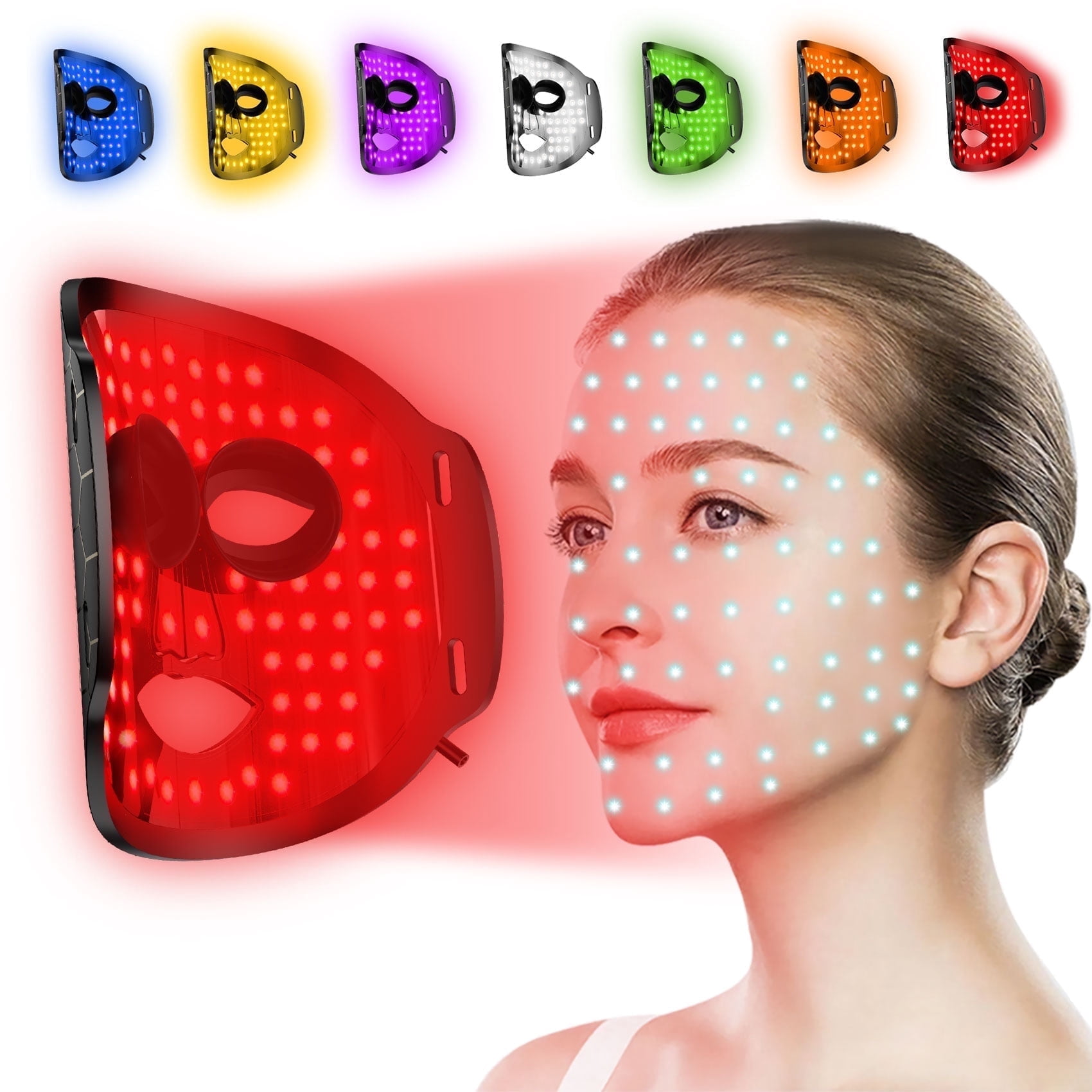IHHIZLTT 7 Color LED Face Mask Light Therapy, Blue & Red Light for Acne ...