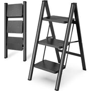 IHHIZLTT Step Ladder 3 Step Lightweight Steel Folding,330lbs Capacity Home Kitchen,Black