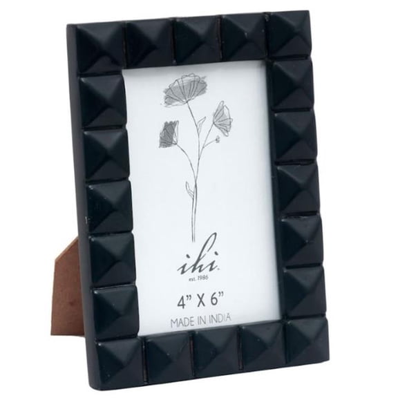 IHI EST. 1986 Black Studded Photo Frame, 4 x 6 Inch Picture Frame with Geometric Pyramid Tile Design, Decorative Tabletop Frame for Home Office Dcor, Modern Black Photo Display