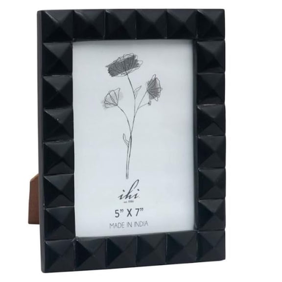 IHI EST. 1986 Black Studded Photo Frame, 5 x 7 Inch Picture Frame with Geometric Pyramid Tile Design, Decorative Tabletop Frame for Home Office Dcor, Modern Black Photo Display
