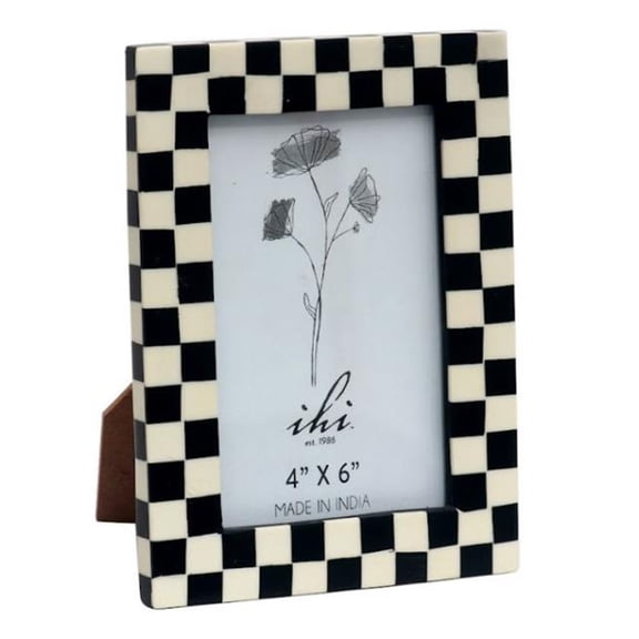 IHI EST. 1986 Black and White Checkered Photo Frame, 4 x 6 Inch Picture Frame with Checkerboard Mosaic Design, Decorative Tabletop Frame for Home Office Dcor, Modern Photo Display