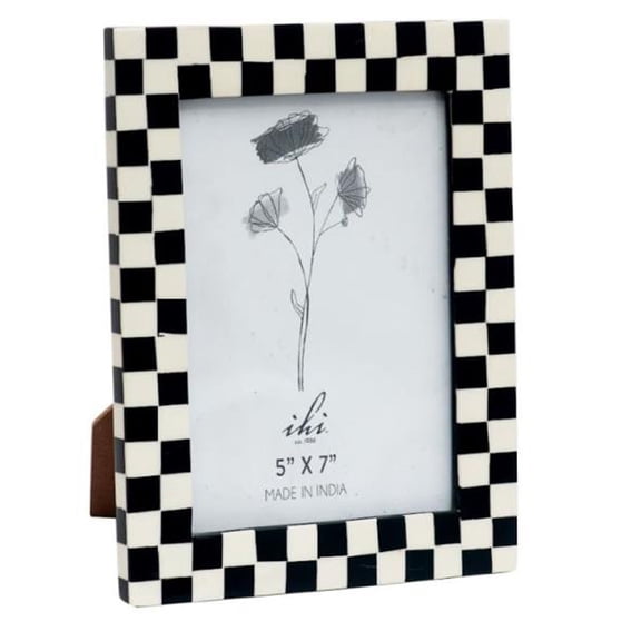 IHI EST. 1986 Black and White Checkered Photo Frame, 5 x 7 Inch Picture Frame with Checkerboard Mosaic Design, Decorative Tabletop Frame for Home Office Dcor, Modern Photo Display