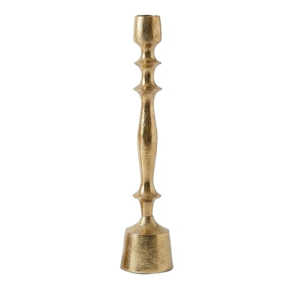 IHI EST. 1986 Gold Taper Candle Holder, 12 Inch Aluminum Candlestick Stand, Decorative Metallic Taper Candle Holder with Sculpted Stem for Dining Table Mantel and Shelf Dcor