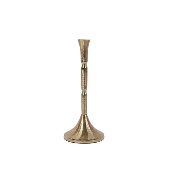 IHI EST. 1986 Gold Textured Candle Holder, 12 Inch Aluminum Taper Candlestick, Hammered Metallic Candle Stand with Flared Base for Dining Table and Shelf Dcor