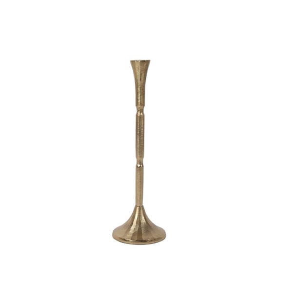 IHI EST. 1986 Gold Textured Candle Holder, 15 Inch Aluminum Taper Candlestick, Hammered Metallic Candle Stand with Flared Base for Dining Table and Shelf Dcor