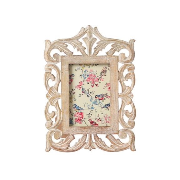 IHI EST. 1986 Hand Carved Wooden Photo Frame, 4 x 6 Inch Picture Frame with Ornate Scrollwork Design, Decorative Tabletop Frame for Home Office Dcor, Vintage Photo Display