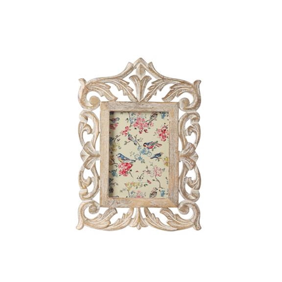 IHI EST. 1986 Hand Carved Wooden Photo Frame, 5 x 7 Inch Picture Frame with Ornate Scrollwork Design, Decorative Tabletop Frame for Home Office Dcor, Vintage Photo Display