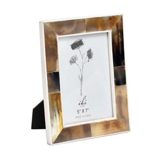 IHI EST. 1986 Horn Inlay Photo Frame, Natural Horn Mosaic 5 x 7 Inch Picture Frame for Tabletop Display, Elegant Neutral Home Office Dcor