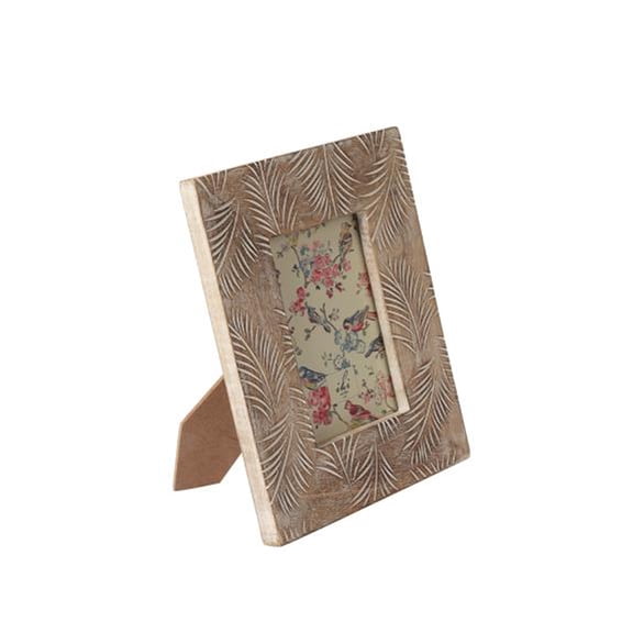 IHI EST. 1986 Laser Carved Wooden Photo Frame, 4 x 6 Inch Picture Frame with Palm Leaf Design, Decorative Tabletop Frame for Home Office Dcor, Rustic Photo Display