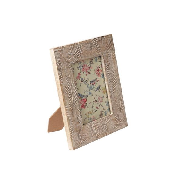 IHI EST. 1986 Laser Carved Wooden Photo Frame, 5 x 7 Inch Picture Frame with Palm Leaf Design, Decorative Tabletop Frame for Home Office Dcor, Rustic Photo Display