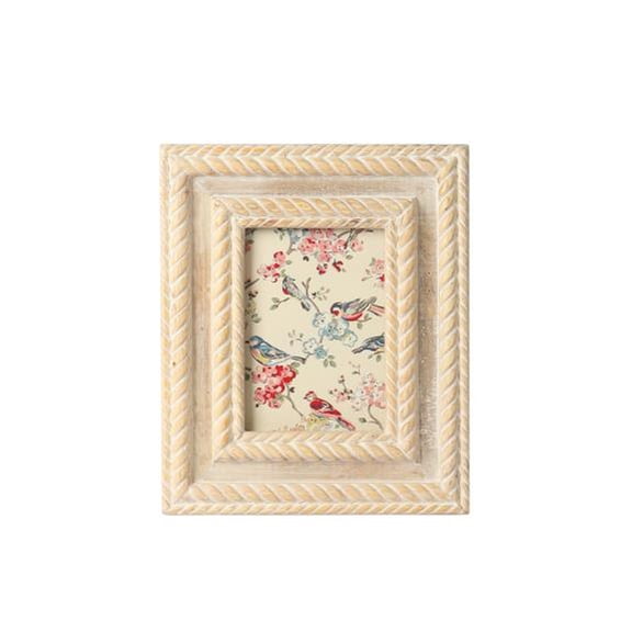 IHI EST. 1986 Rope Carved White Wooden Photo Frame, 5 x 7 Inch Picture Frame with Twisted Rope Border Design, Decorative Tabletop Frame for Home Office Dcor, Distressed Photo Display