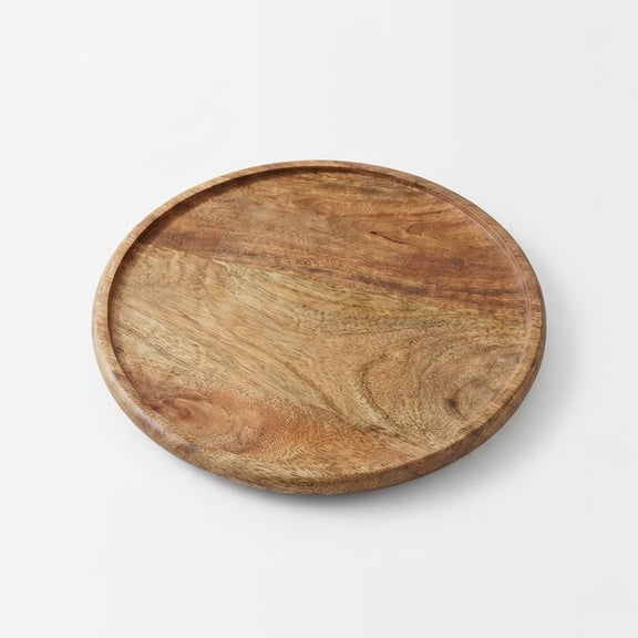 IHI EST. 1986 Round Wooden Serving Tray, 10.5 Inch Decorative Acacia Wood Tray, Rustic Coffee Table Organizer, Entryway Catchall Dish, Kitchen Counter Display Plate, Natural Wood Home Dcor