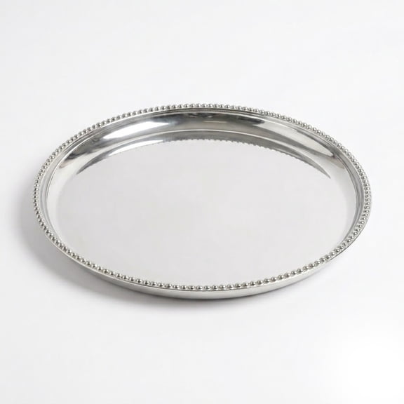 IHI EST. 1986 Silver Metal Beaded Decorative Tray, 10 Inch Round Serving Tray, Elegant Centerpiece for Coffee Table, Dining Table, Vanity and Home Dcor