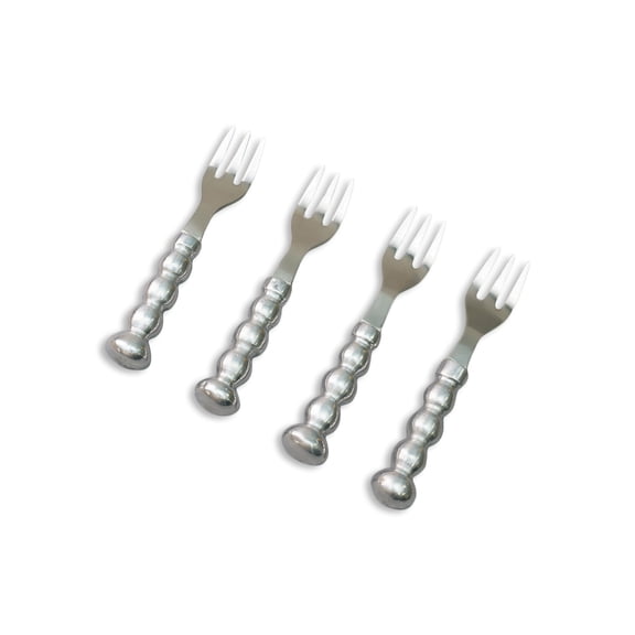 IHI EST. 1986 Tapered Beaded Handle - 4.8 Inch Silver Tone Stainless Steel Flatware Cocktail Fork; Pack of 4