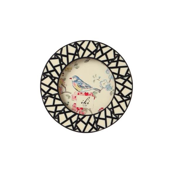 IHI EST. 1986 White & Black Geometric Round Picture Frame, 4.75 Inch Decorative Photo Frame with Modern Openwork Pattern, Contemporary Tabletop Frame for Small Photos and Artwork