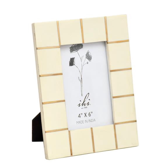 IHI EST. 1986 White Horn Inlay Photo Frame, 4 x 6 Inch Picture Frame with Natural Horn Tile Mosaic Design, Decorative Tabletop Frame for Home Office Dcor