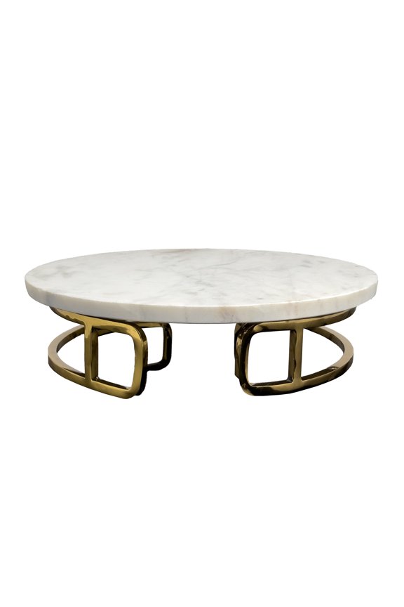 Round with 3-Inch Base - 12 Inch White and Gold Marble Cake Display Stand