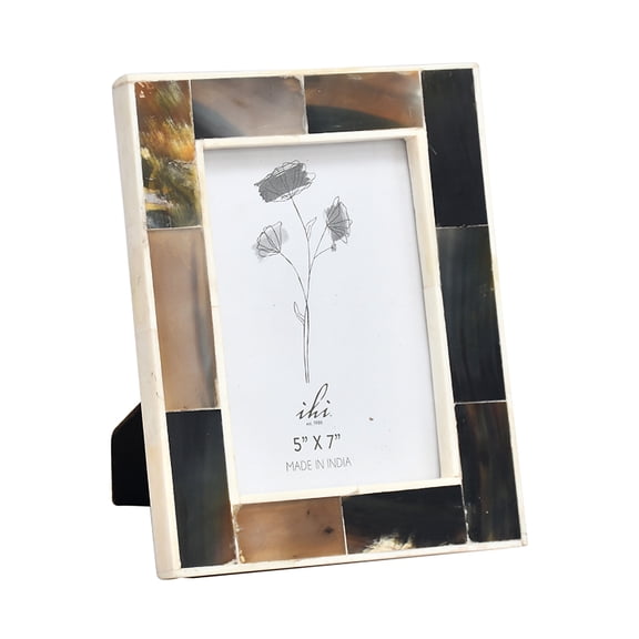 IHI est. 1986 Earthy Tabletop Picture Frame Display Holds 5 x 7 Inch Photo Natural Horn Light and Dark Block Mosaic