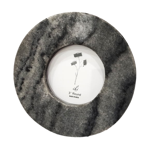 IHI est. 1986 Modern Round Tabletop Picture Frame Display Holds 3 Inch Photo Marble Black