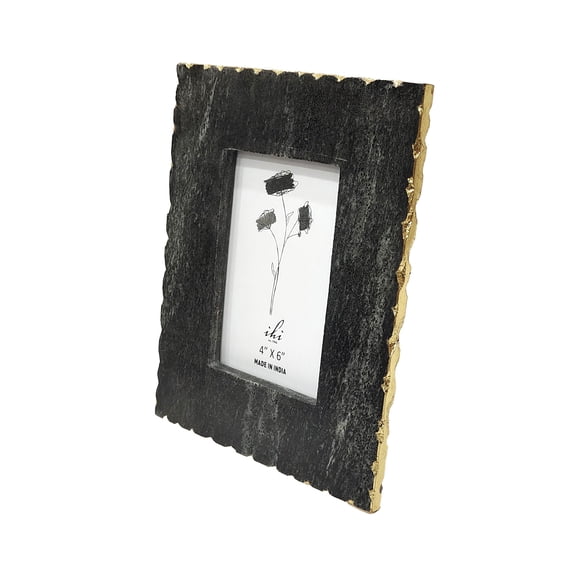 IHI est. 1986 Modern Tabletop Picture Frame Display Holds 4 x 6 Inch Photo Marble Midnight Black With Gold Edges