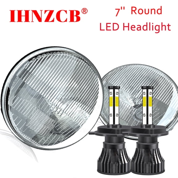 IHNZCB 1 Pair 7 Inch Round H6024/H6017 H4 Conversion Headlight + H4 Led White Bulbs Hl7lf,Y01