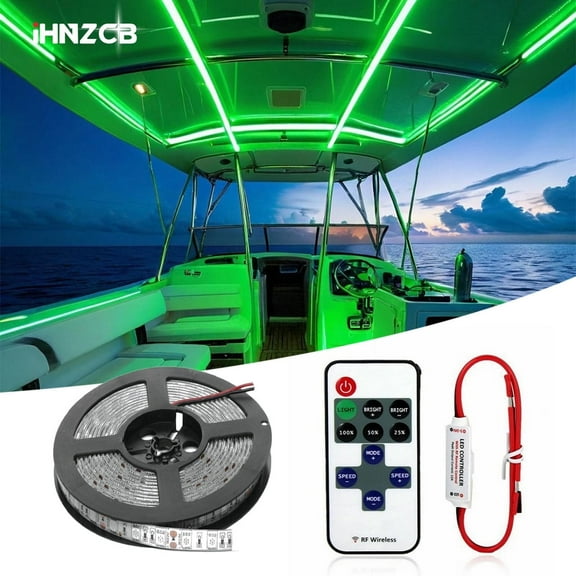 IHNZCB 16 ft UV LED Strip Black Light Night Fishing Ultraviolet Boat 12v DC Green PCB
