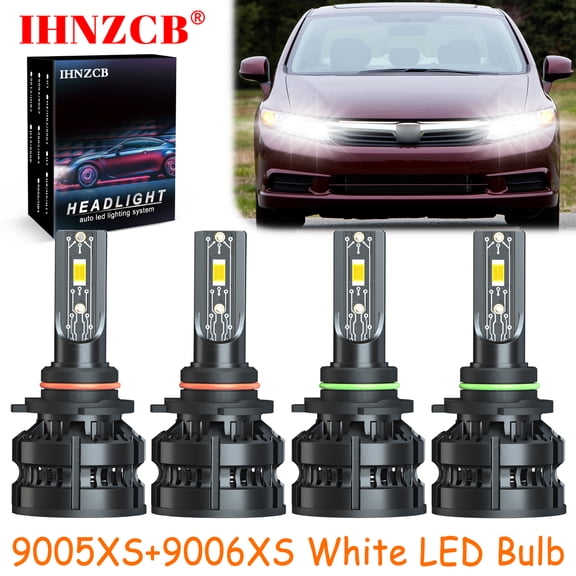 IHNZCB 9005+9006 For Honda Civic 1988-1991 2004-2014 White LED Headlights Bulbs High Low Beam,Z8,Y08
