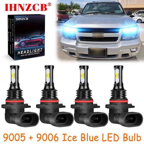 IHNZCB 9005+9006 for Chevy Trailblazer 2002-2009 Ice Blue Led Headlights Bulb High Low Beam,HKL,Y18