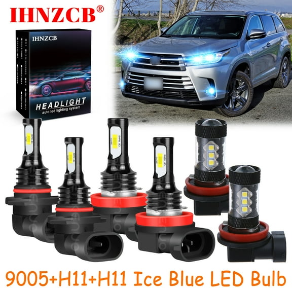 IHNZCB 9005+H11+H11 for Toyota Highlander 2011-2019 Ice Blue Led Headlights Bulb High Low Beam Fog Light,HKL,Y09