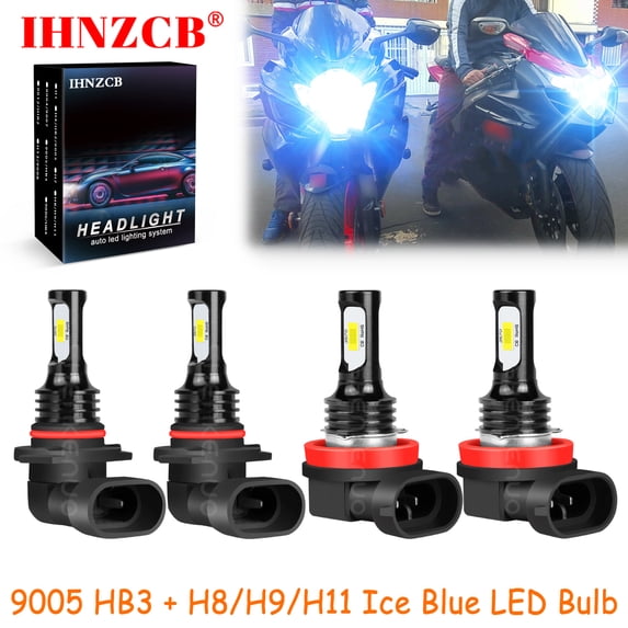 IHNZCB 9005+H8/H9/H11 for Suzuki Gsxr600 Gsxr750 2008-2010 Ice Blue Led Headlights Bulb High/Low Beam,HKL,Y09