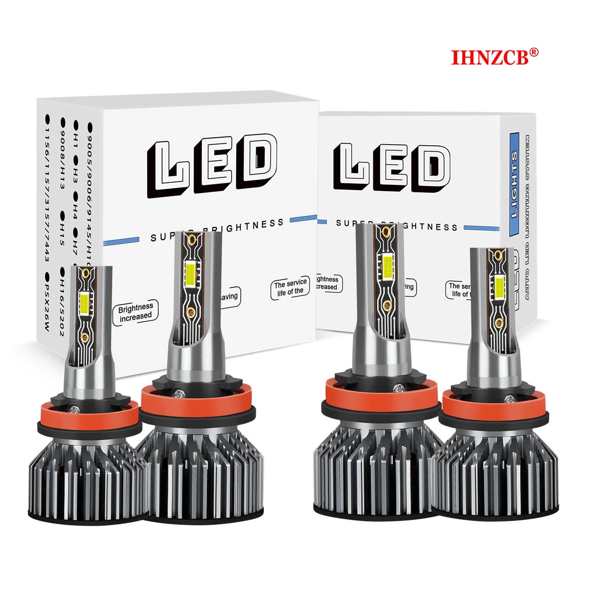 IHNZCB H11+H11 LED Headlight Bulbs High Low Beam Replacement Bulb 4x ...