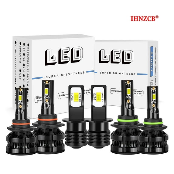 IHNZCB LED Headlight Bulb Kit 9005 High Beam 9006 Low Beam Bulb H3 Foglight 6000K White Bulbs Bright Lamp 6pcs