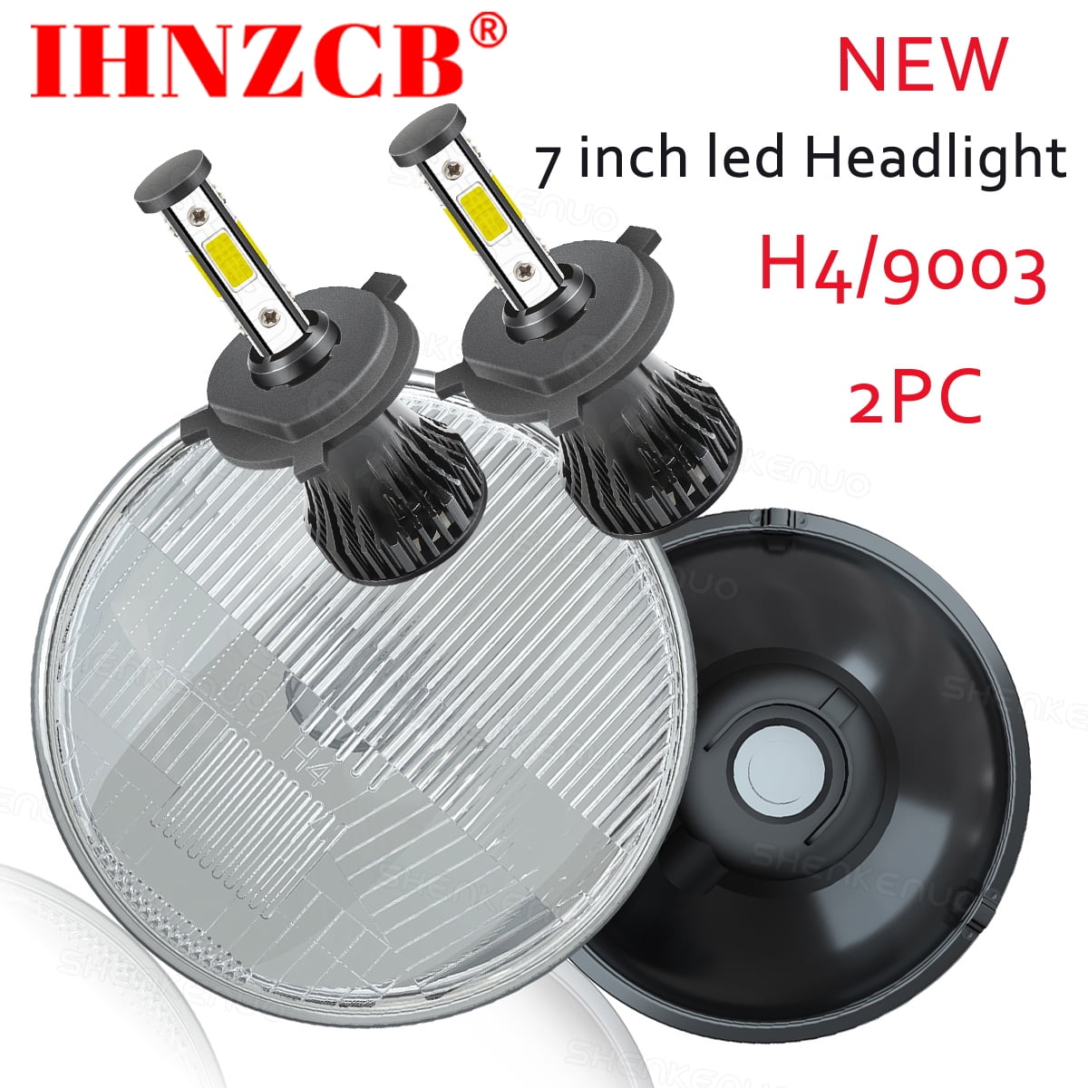 IHNZCB Pair 7 Inch Led Round Headlight H4 High/Low Beam Bulbs for Chevy ...