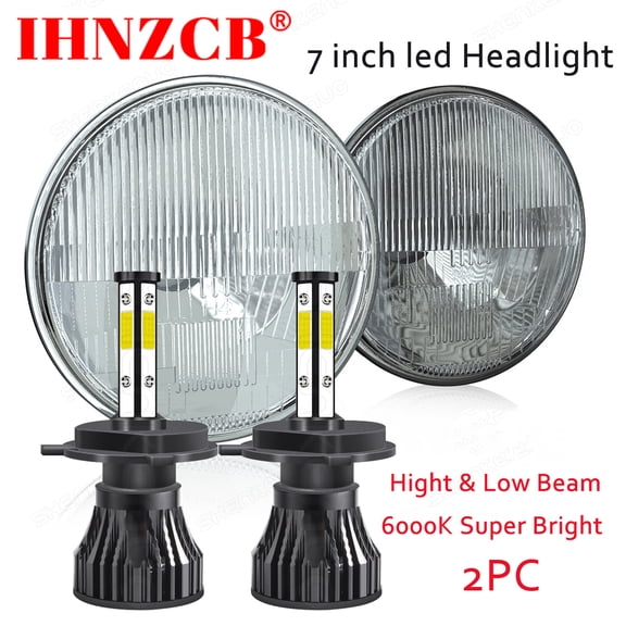 IHNZCB Pair 7 Inch Led Round Headlight H4 High/Low Beam Bulbs for Jeep Cj Cj5 Cj7,Y14
