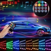 IHNZCB RGB 48 LED Light Strip Interior Atmosphere Neon Lamp Remote Control For Cars 12V 4PC